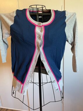STYLUS Navy and Gray Cardigan with Pink Trim